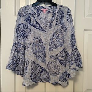 Lilly Pulitzer Matilda Silk Top Blue Peri Pop Up Stuffed Shells Women's Size XS